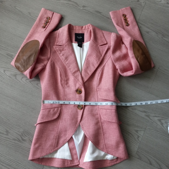 Smythe Linen Equestrian Leather Elbow Patch Blazer Pink Melange 4 - Picture 14 of 16